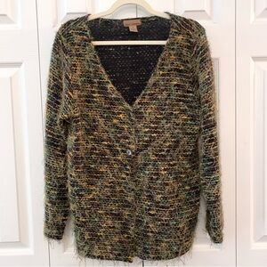 Susan Lawrence Multicolored Vintage V-neck Button-up Sweater Cardigan
